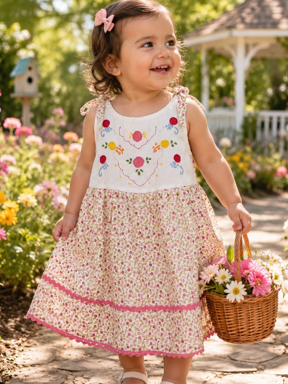 Artesanato de Viana Girls Size 1 Floral Embroidered Cotton Dress Portugal Style